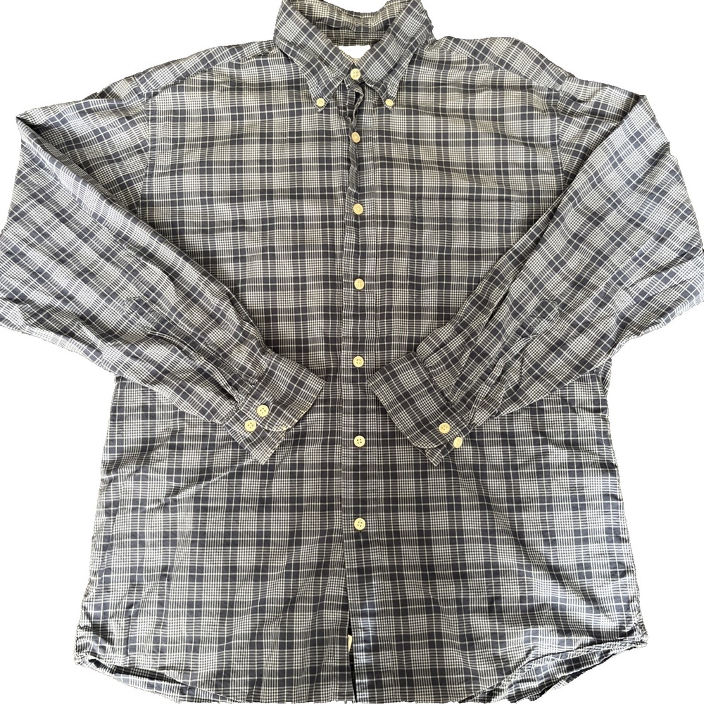 brooks brothers button down sport shirt mens medium blue plaid long sleeve